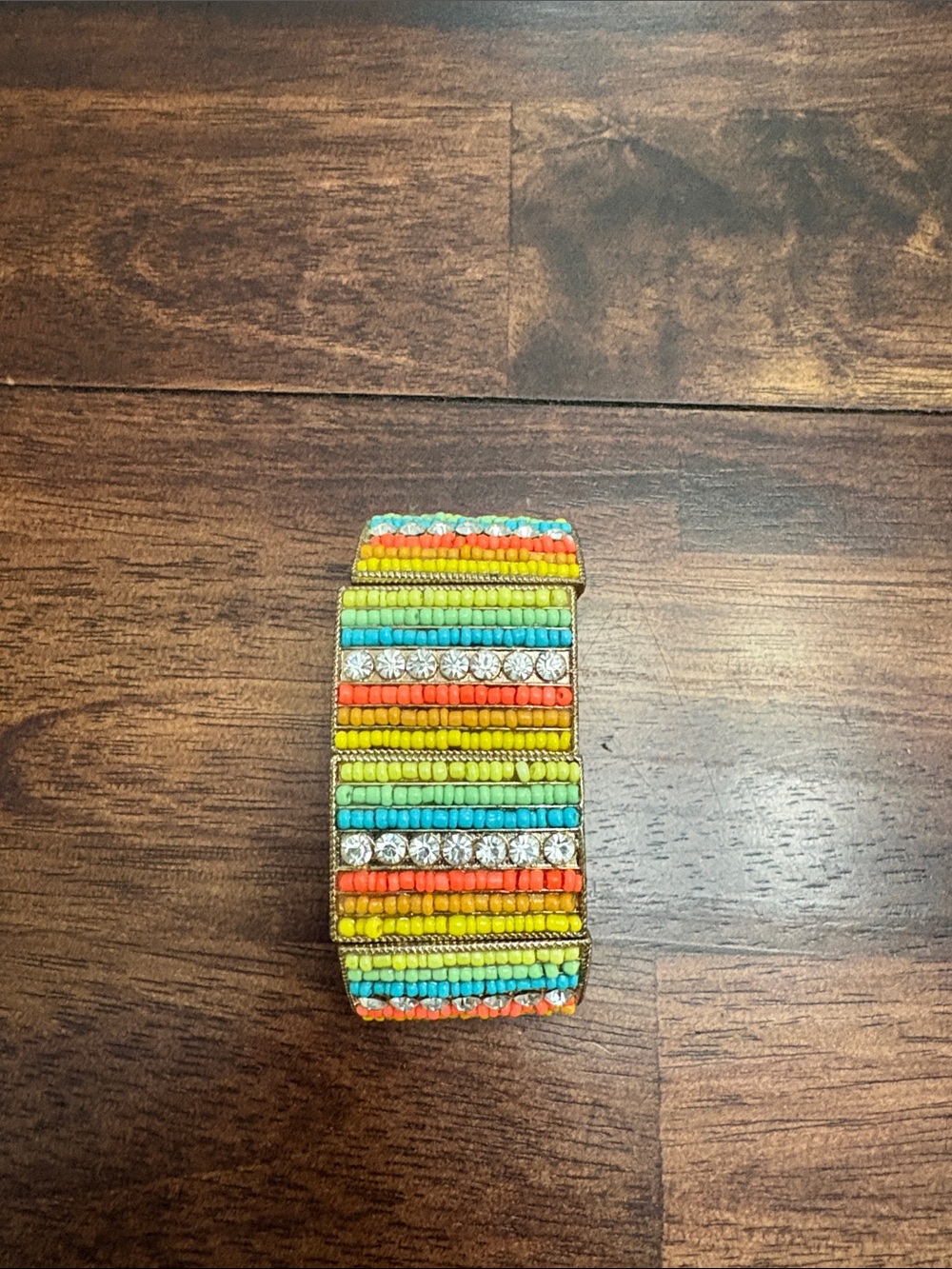 Multicolor Beaded Stretch Bracelet with Rhinestone Accents